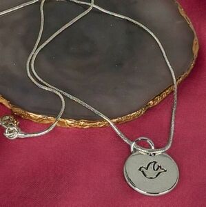 Silver Dove Disc Medallion Necklace with Hope on reverse Office Siren Religious